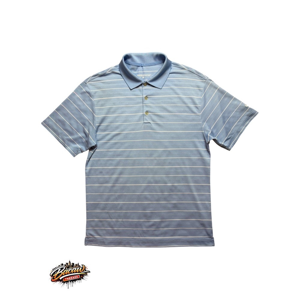 Nike Golf Mens Dri-FIT Polo Shirt Blue Striped Short Sleeve Size Small Pique